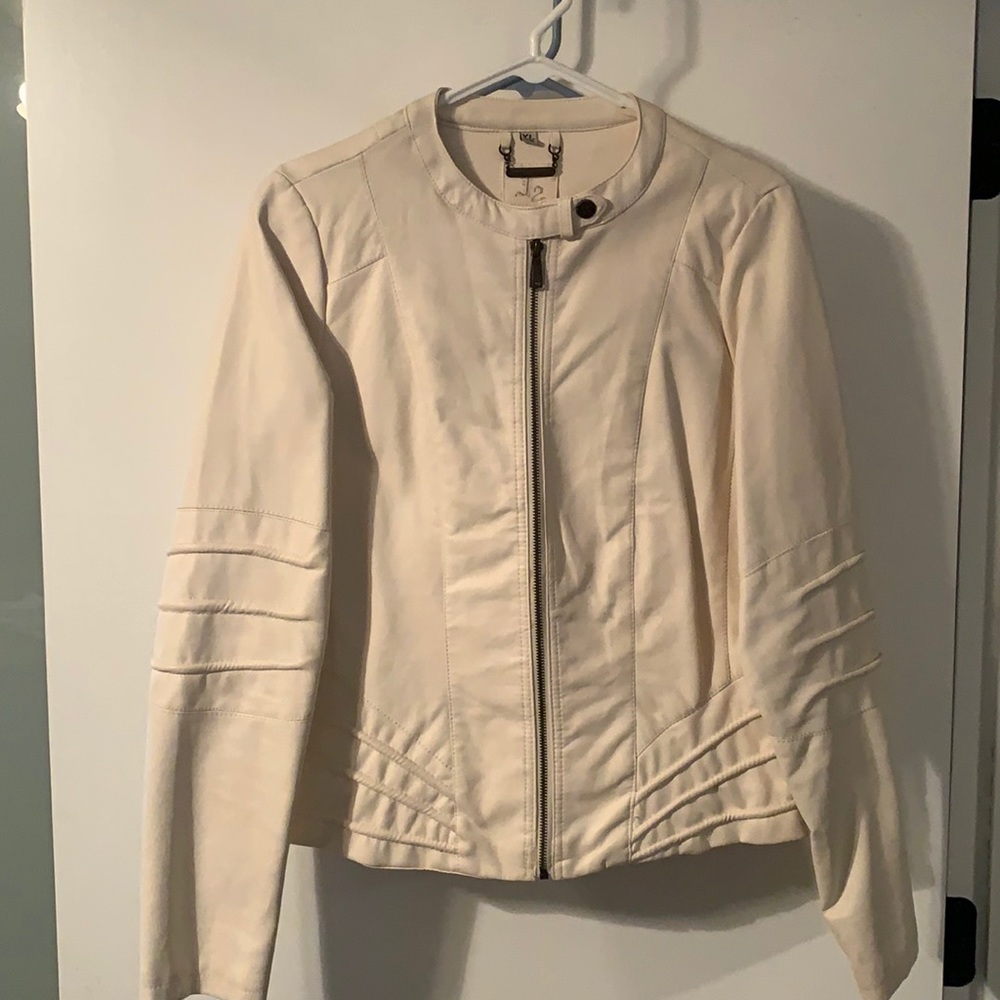 White ribbed faux leather jacket